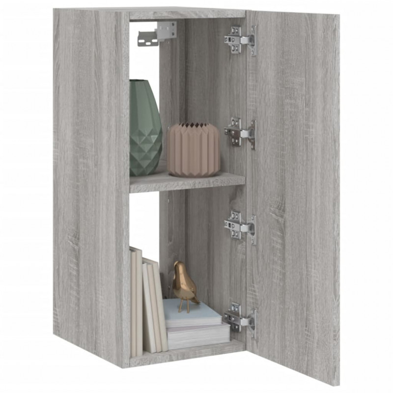 Ścienne szafki TV z LED, 2 szt., szary dąb sonoma, 30,5x35x70cm