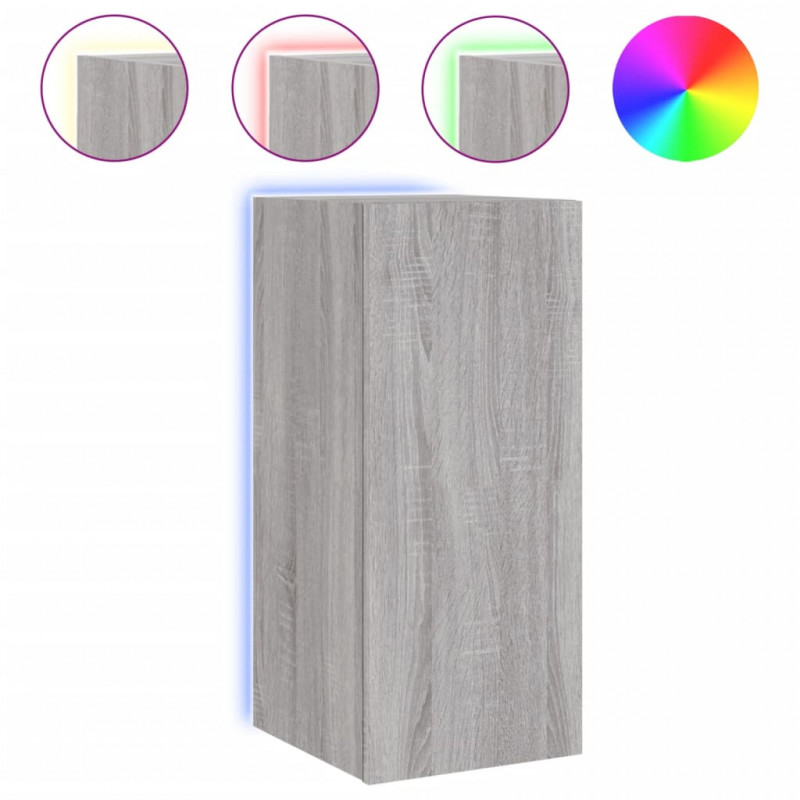 Ścienne szafki TV z LED, 2 szt., szary dąb sonoma, 30,5x35x70cm
