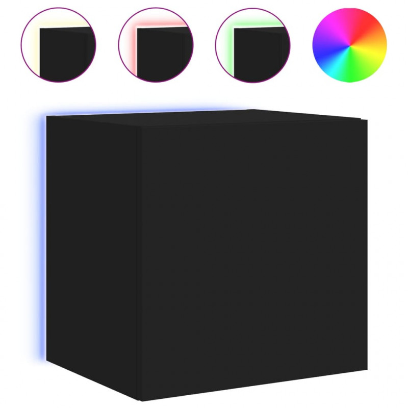 Ścienna szafka TV z LED, czarna, 40,5x35x40 cm