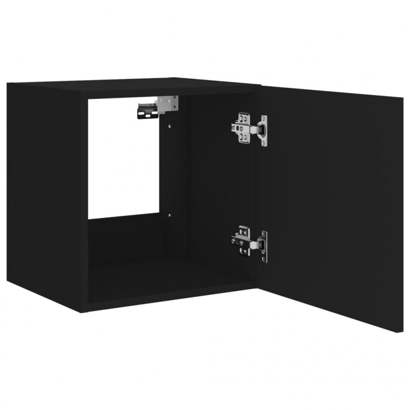 Ścienna szafka TV z LED, czarna, 40,5x35x40 cm