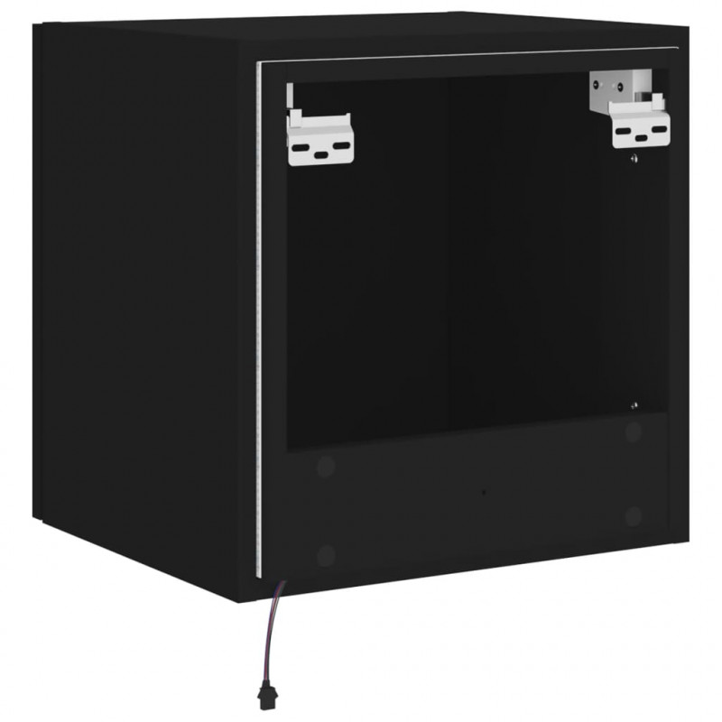Ścienna szafka TV z LED, czarna, 40,5x35x40 cm