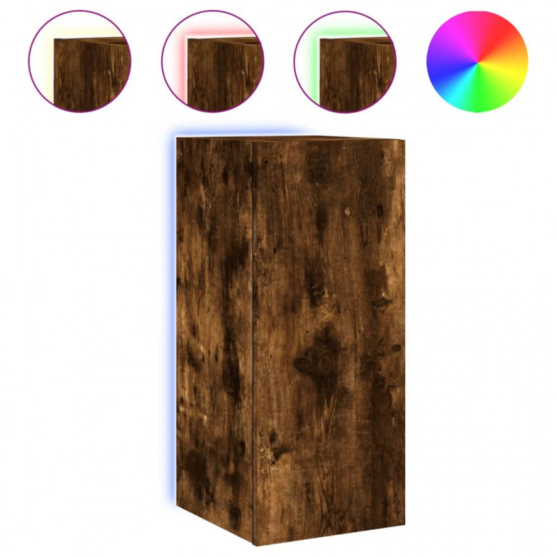 Ścienne szafki TV z LED, 2 szt., przydymiony dąb, 30,5x35x70 cm