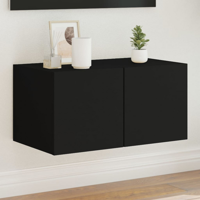 Ścienna szafka TV z LED, czarna, 60x35x31 cm