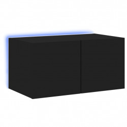 Ścienna szafka TV z LED, czarna, 60x35x31 cm