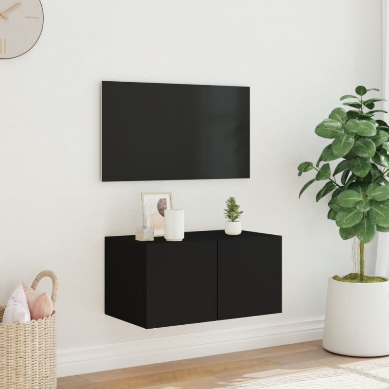 Ścienna szafka TV z LED, czarna, 60x35x31 cm