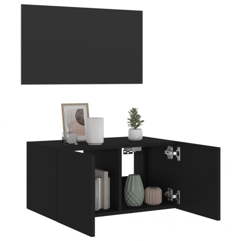 Ścienna szafka TV z LED, czarna, 60x35x31 cm