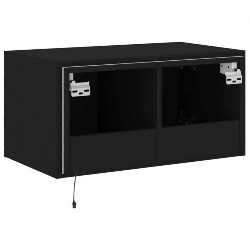 Ścienna szafka TV z LED, czarna, 60x35x31 cm