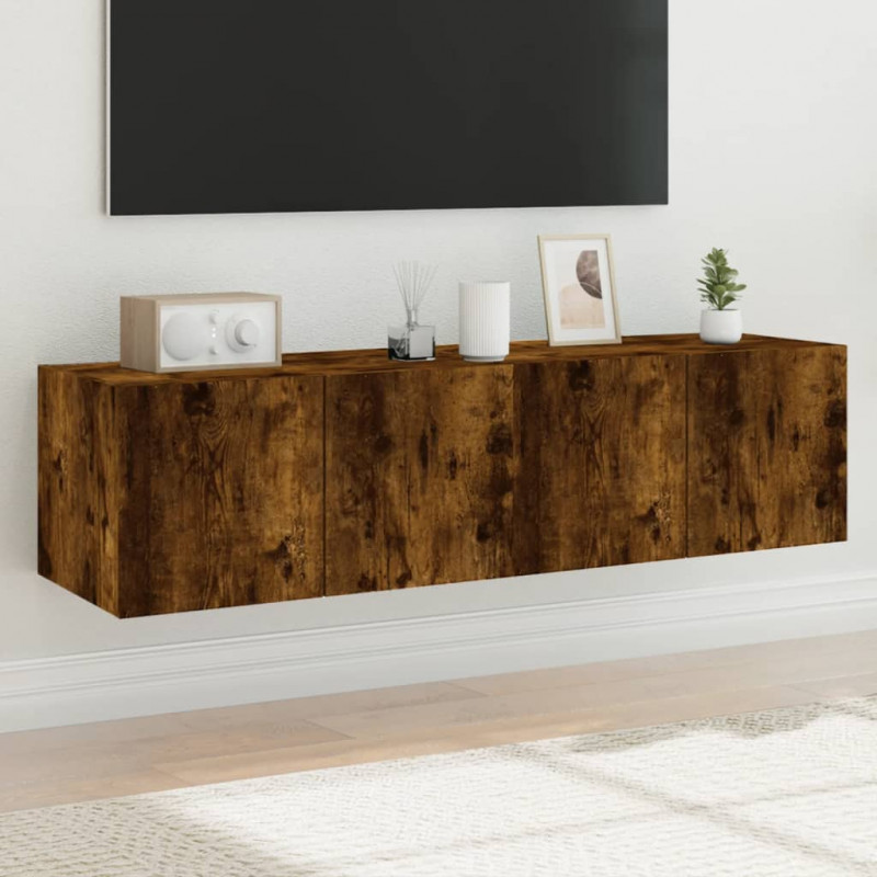 Ścienne szafki TV z LED, 2 szt., przydymiony dąb, 60x35x31 cm