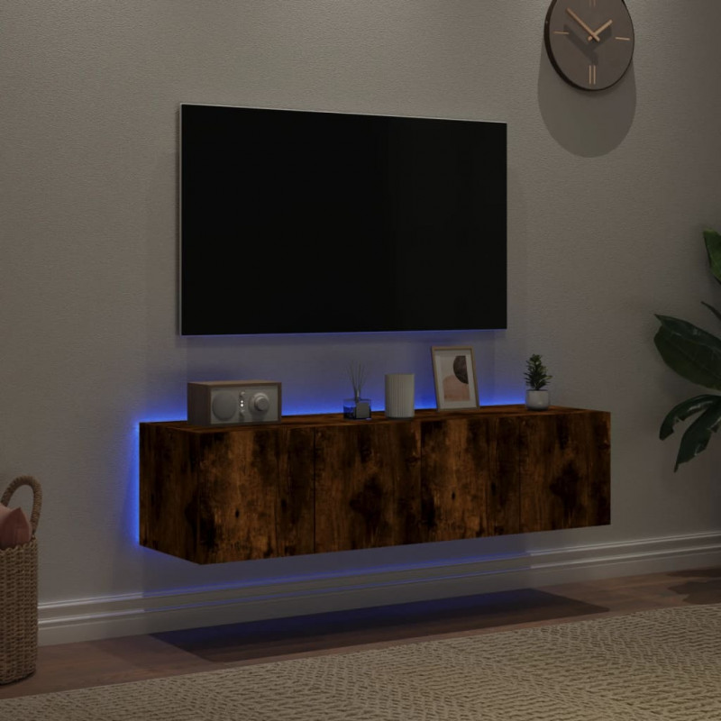 Ścienne szafki TV z LED, 2 szt., przydymiony dąb, 60x35x31 cm