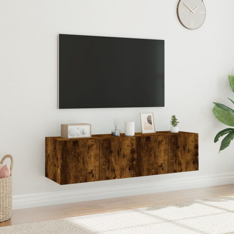 Ścienne szafki TV z LED, 2 szt., przydymiony dąb, 60x35x31 cm
