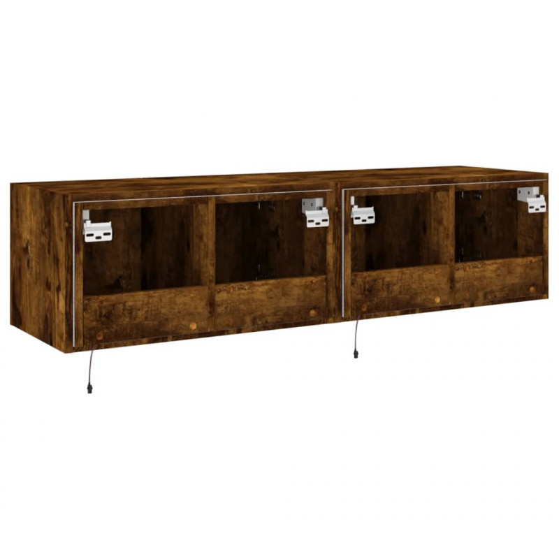 Ścienne szafki TV z LED, 2 szt., przydymiony dąb, 60x35x31 cm