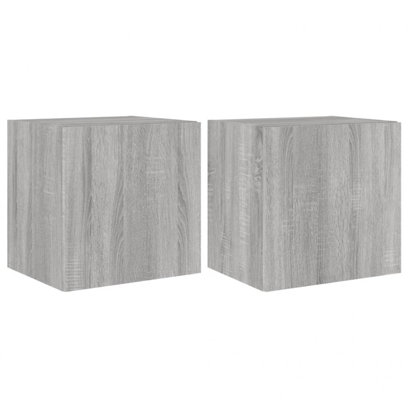 Ścienne szafki TV z LED, 2 szt., szary dąb sonoma, 40,5x35x40cm