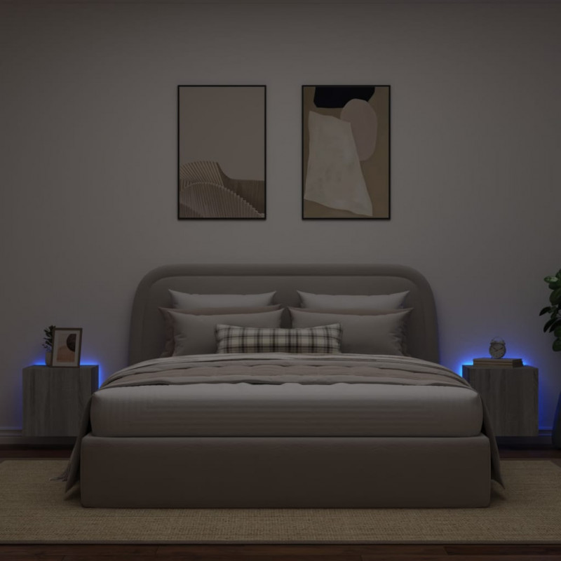 Ścienne szafki TV z LED, 2 szt., szary dąb sonoma, 40,5x35x40cm