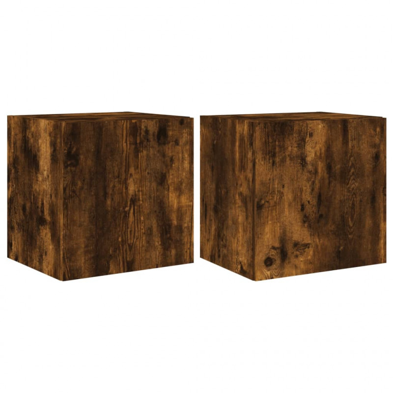 Ścienne szafki TV z LED, 2 szt., przydymiony dąb, 40,5x35x40 cm