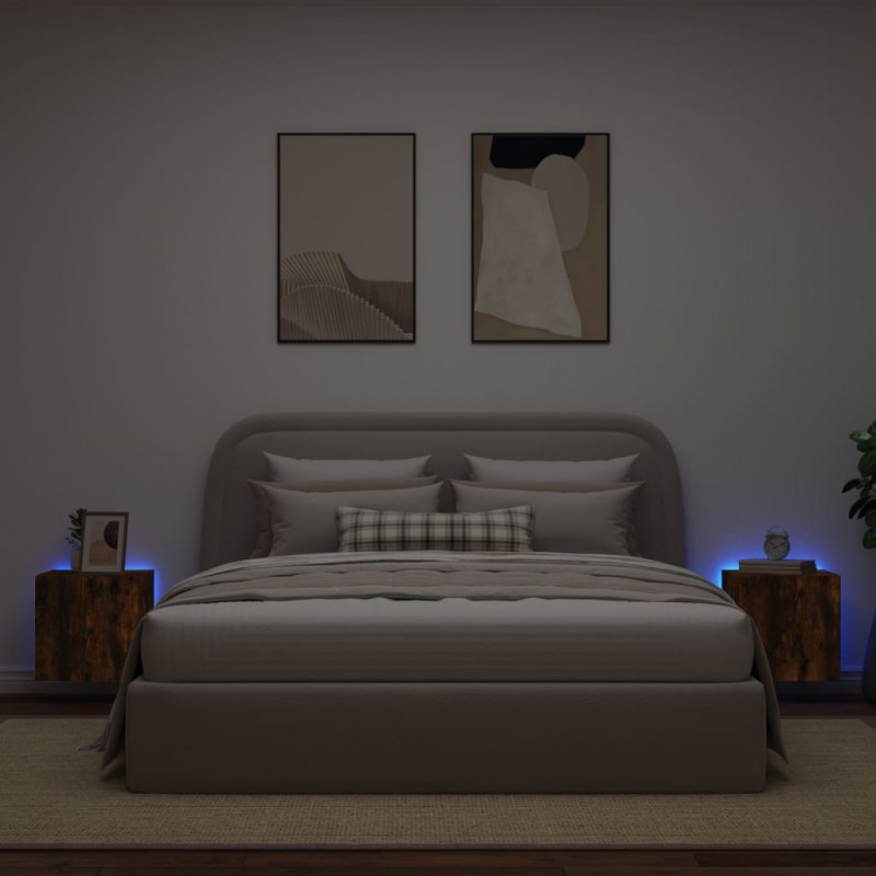 Ścienne szafki TV z LED, 2 szt., przydymiony dąb, 40,5x35x40 cm