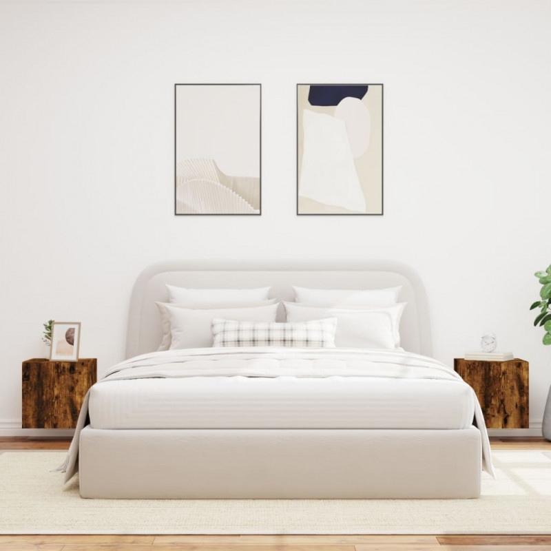 Ścienne szafki TV z LED, 2 szt., przydymiony dąb, 40,5x35x40 cm
