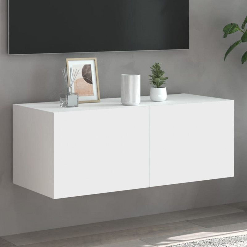 Ścienna szafka TV z LED, biała, 80x35x31 cm