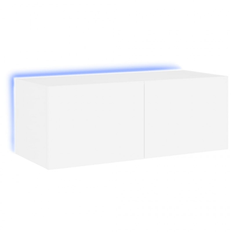 Ścienna szafka TV z LED, biała, 80x35x31 cm