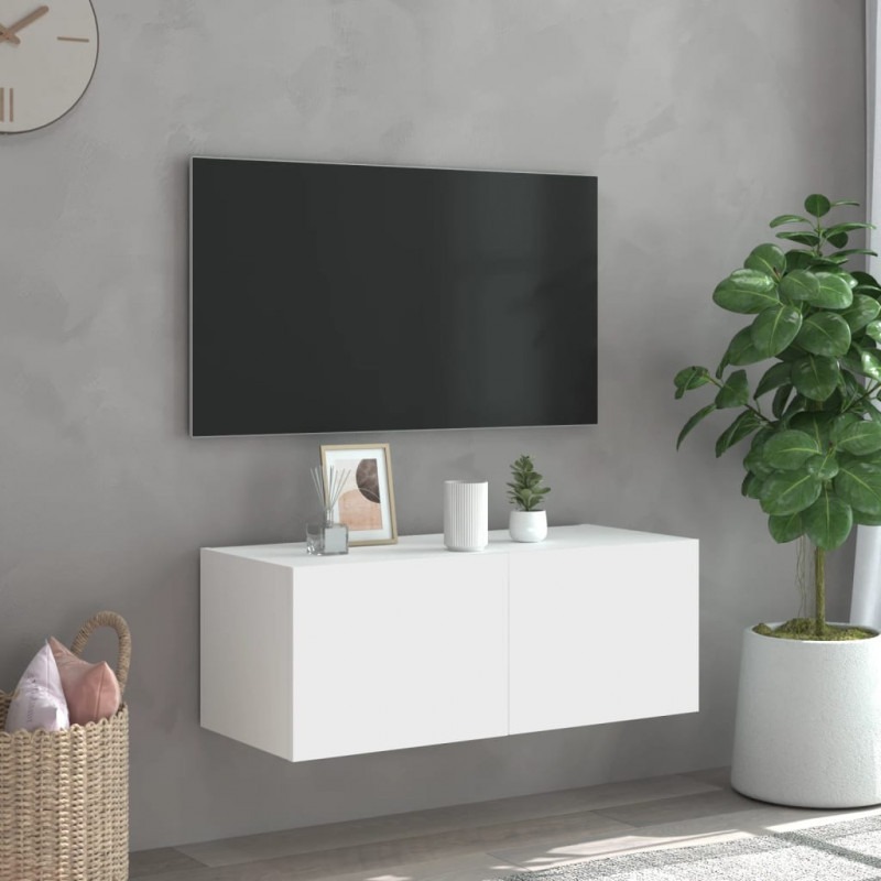 Ścienna szafka TV z LED, biała, 80x35x31 cm