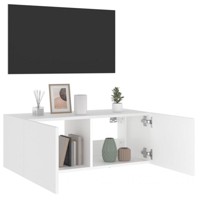 Ścienna szafka TV z LED, biała, 80x35x31 cm