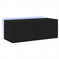 Ścienna szafka TV z LED, czarna, 80x35x31 cm
