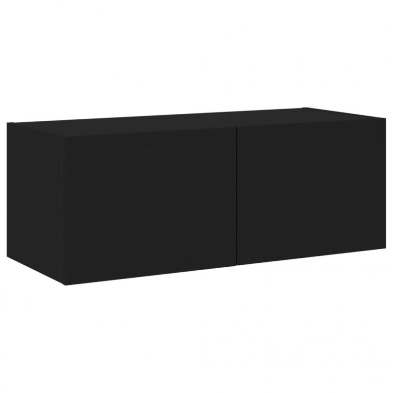Ścienna szafka TV z LED, czarna, 80x35x31 cm