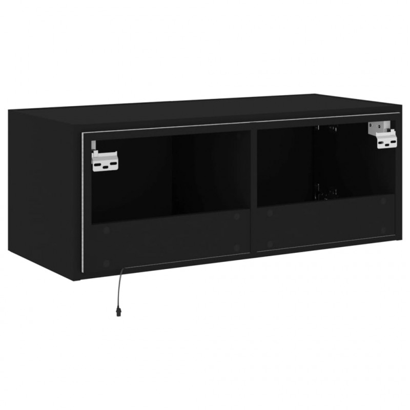 Ścienna szafka TV z LED, czarna, 80x35x31 cm