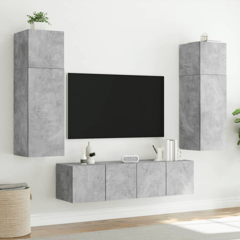 Ścienne szafki TV z LED, 2 szt., szarość betonu, 80x35x31 cm