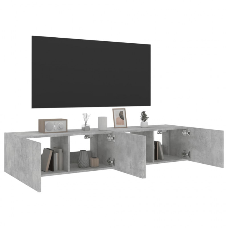 Ścienne szafki TV z LED, 2 szt., szarość betonu, 80x35x31 cm
