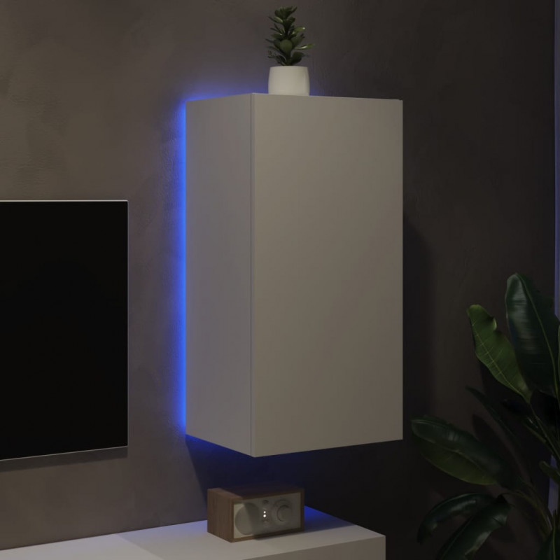 Ścienna szafka TV z LED, biała, 40,5x35x80 cm