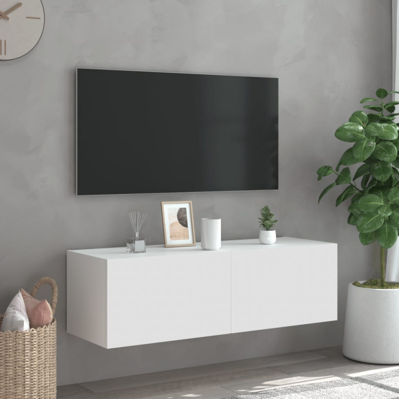 Ścienna szafka TV z LED, biała, 100x35x31 cm