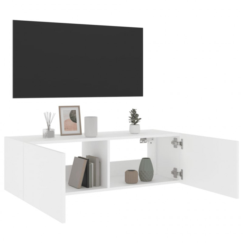 Ścienna szafka TV z LED, biała, 100x35x31 cm
