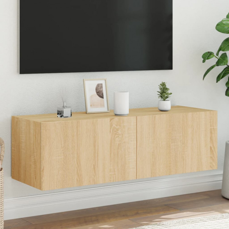 Ścienna szafka TV z LED, dąb sonoma, 100x35x31 cm