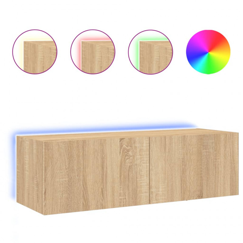 Ścienna szafka TV z LED, dąb sonoma, 100x35x31 cm