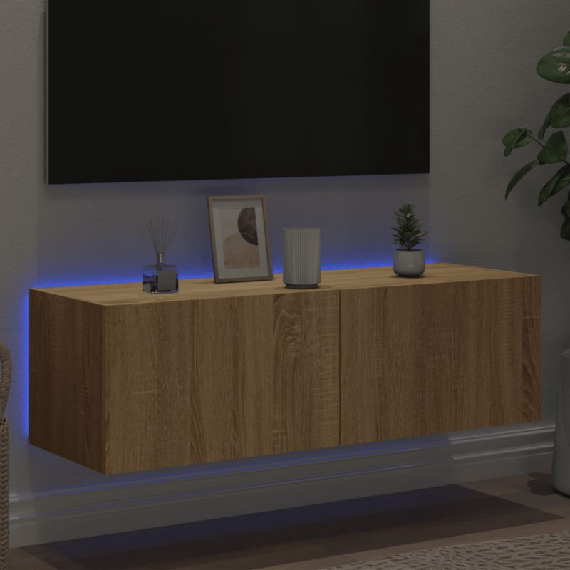 Ścienna szafka TV z LED, dąb sonoma, 100x35x31 cm