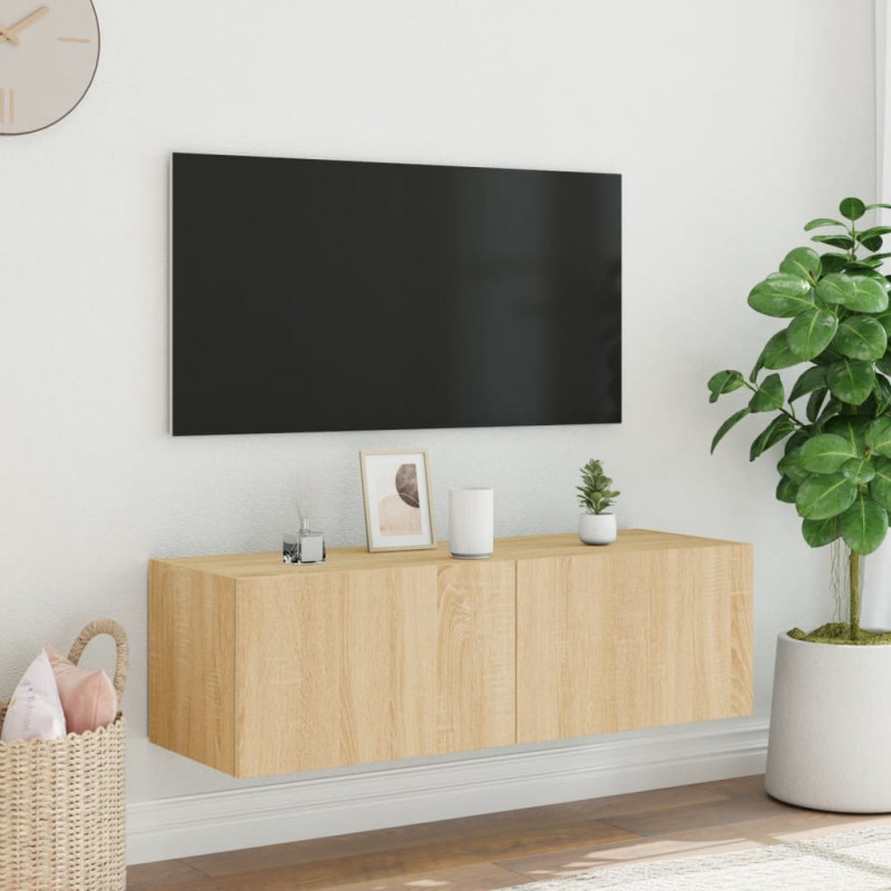 Ścienna szafka TV z LED, dąb sonoma, 100x35x31 cm