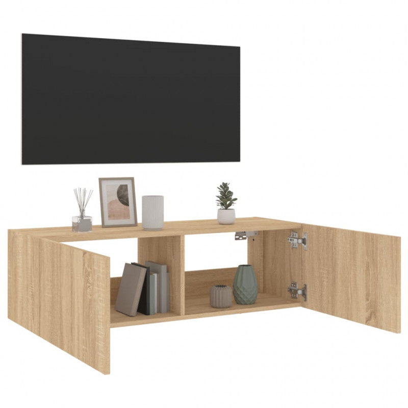 Ścienna szafka TV z LED, dąb sonoma, 100x35x31 cm