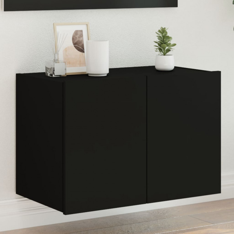 Ścienna szafka TV z LED, czarna, 60x35x41 cm