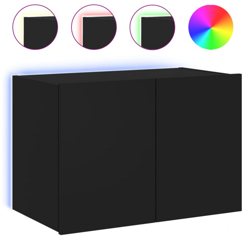 Ścienna szafka TV z LED, czarna, 60x35x41 cm