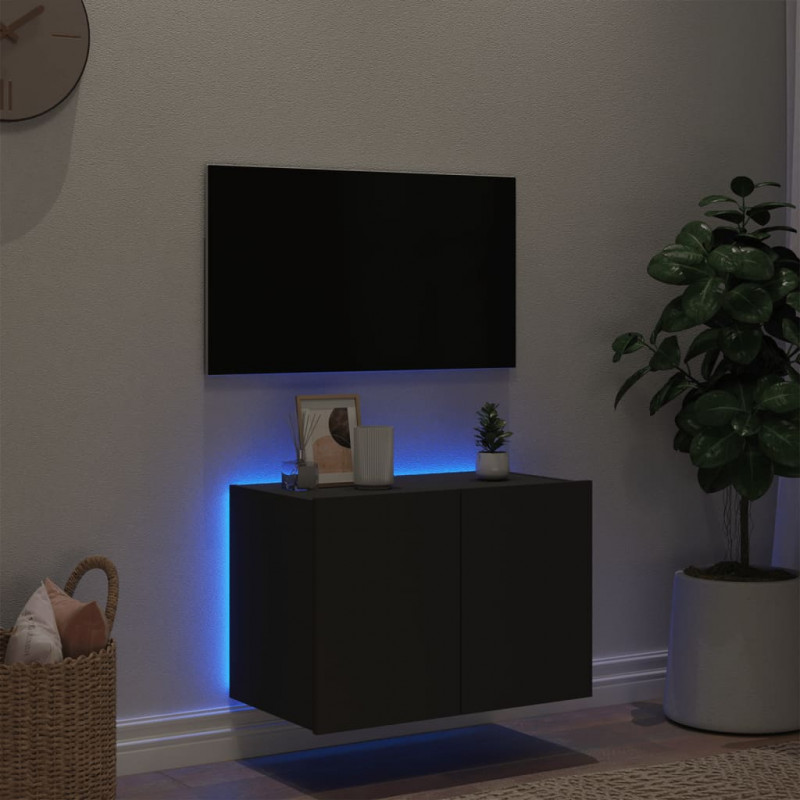 Ścienna szafka TV z LED, czarna, 60x35x41 cm