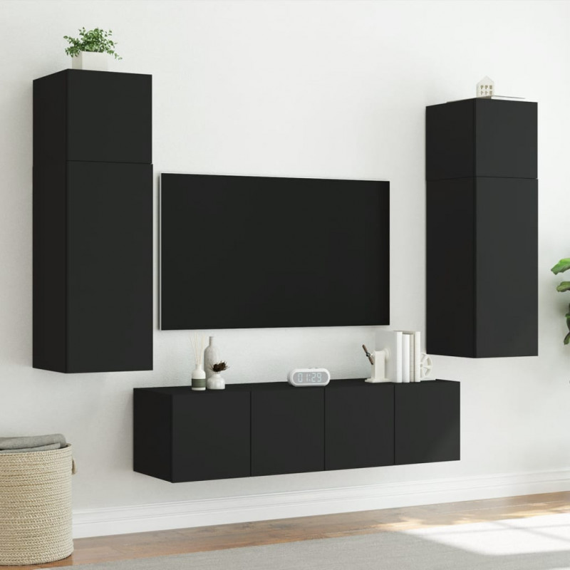 Ścienna szafka TV z LED, czarna, 60x35x41 cm