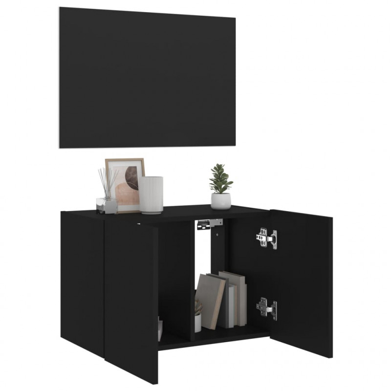 Ścienna szafka TV z LED, czarna, 60x35x41 cm
