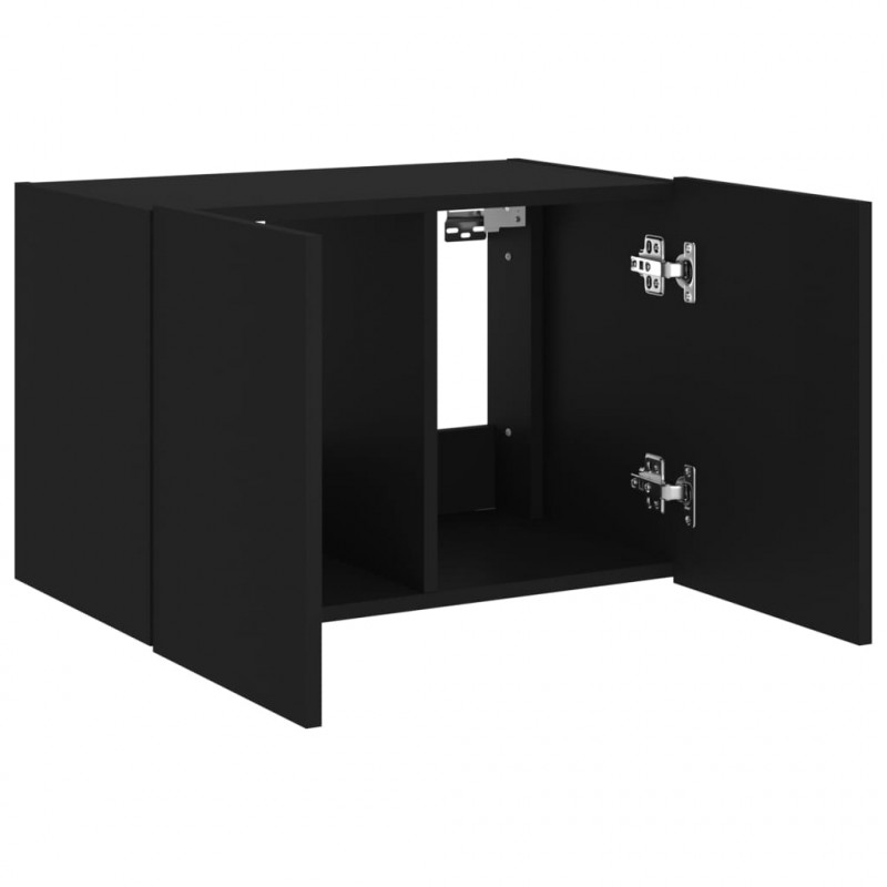 Ścienna szafka TV z LED, czarna, 60x35x41 cm
