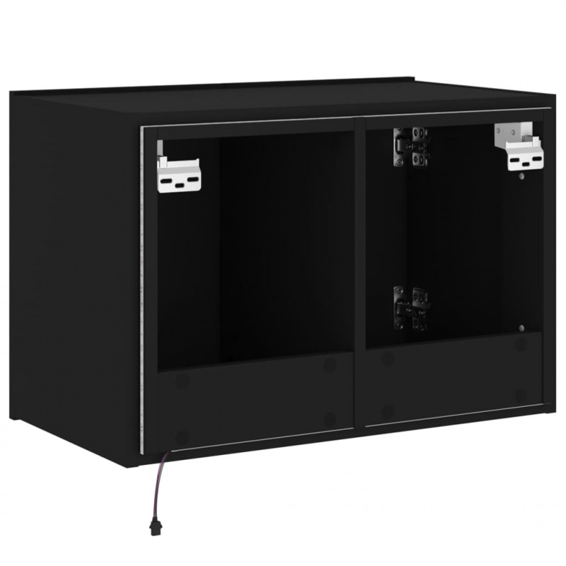 Ścienna szafka TV z LED, czarna, 60x35x41 cm