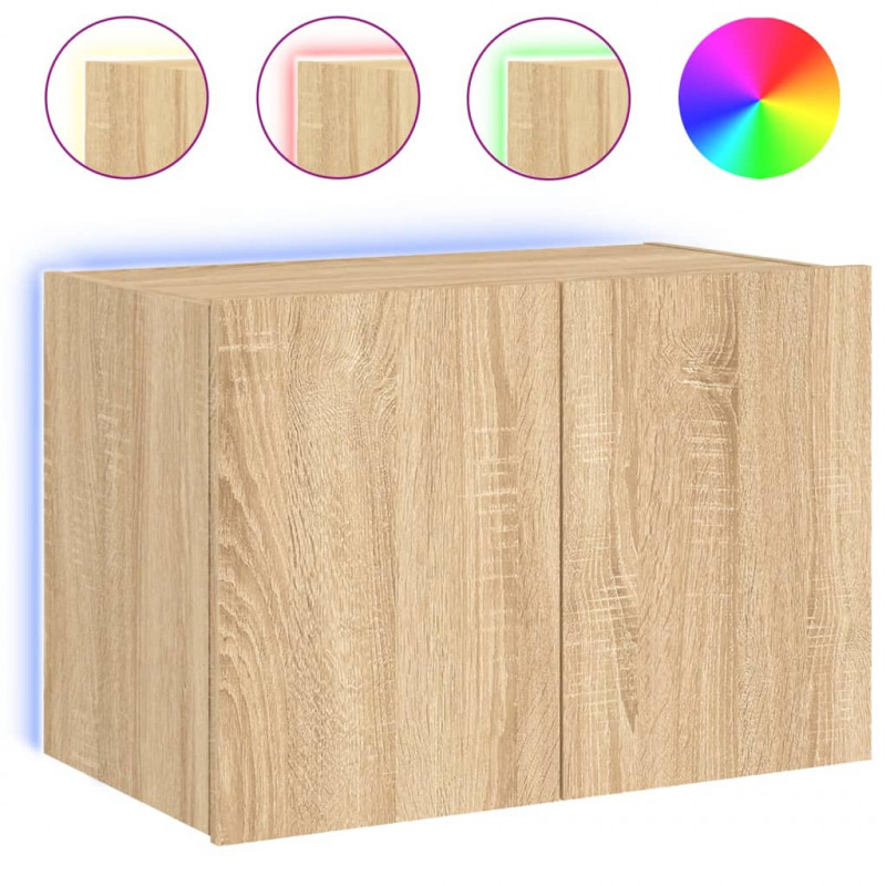 Ścienna szafka TV z LED, dąb sonoma, 60x35x41 cm