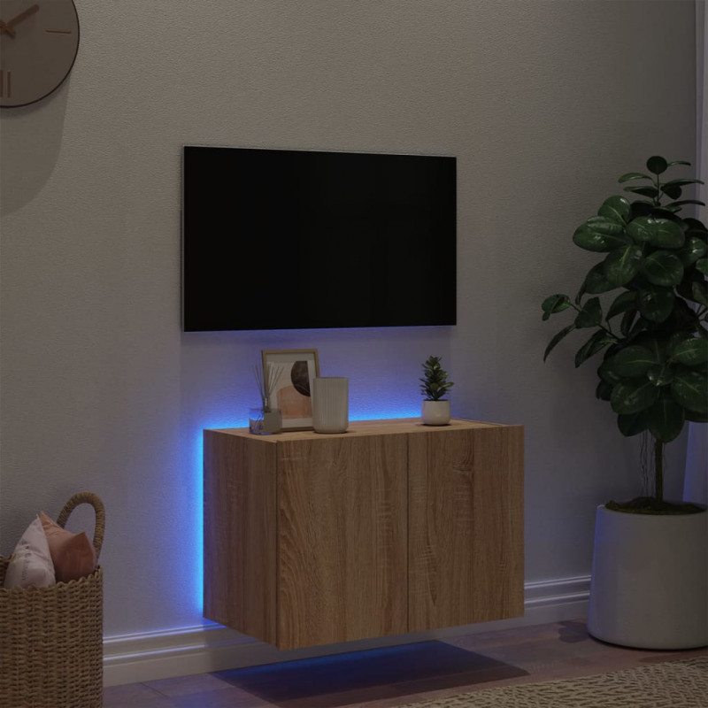 Ścienna szafka TV z LED, dąb sonoma, 60x35x41 cm