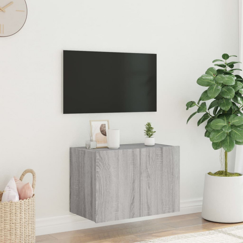 Ścienna szafka TV z LED, szary dąb sonoma, 60x35x41 cm