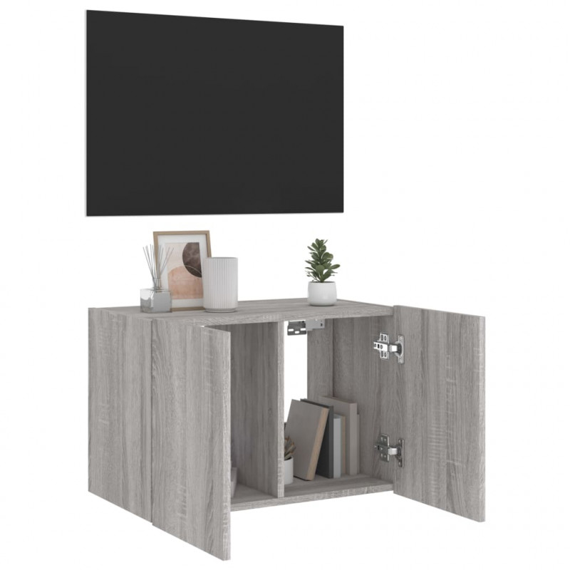 Ścienna szafka TV z LED, szary dąb sonoma, 60x35x41 cm
