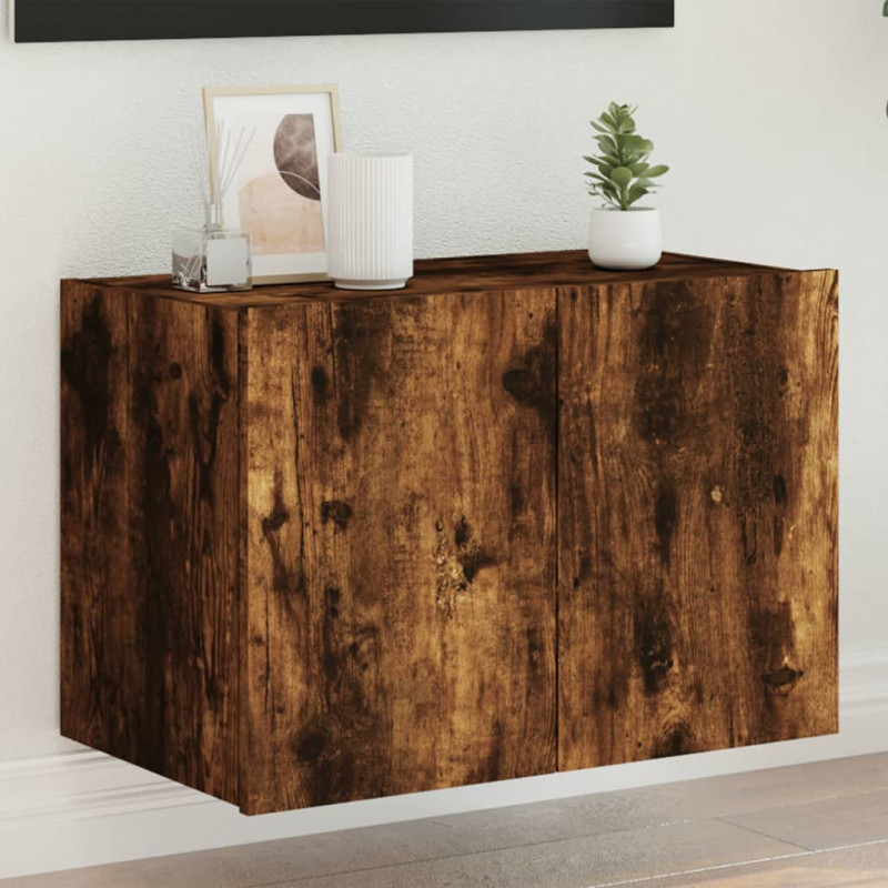 Ścienna szafka TV z LED, przydymiony dąb, 60x35x41 cm