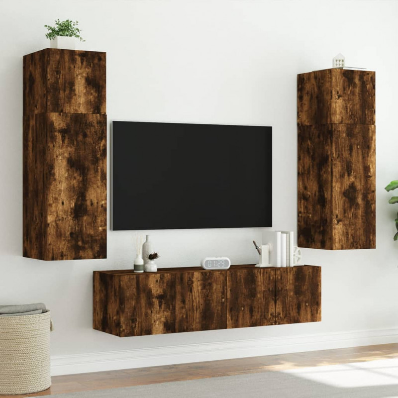 Ścienna szafka TV z LED, przydymiony dąb, 60x35x41 cm